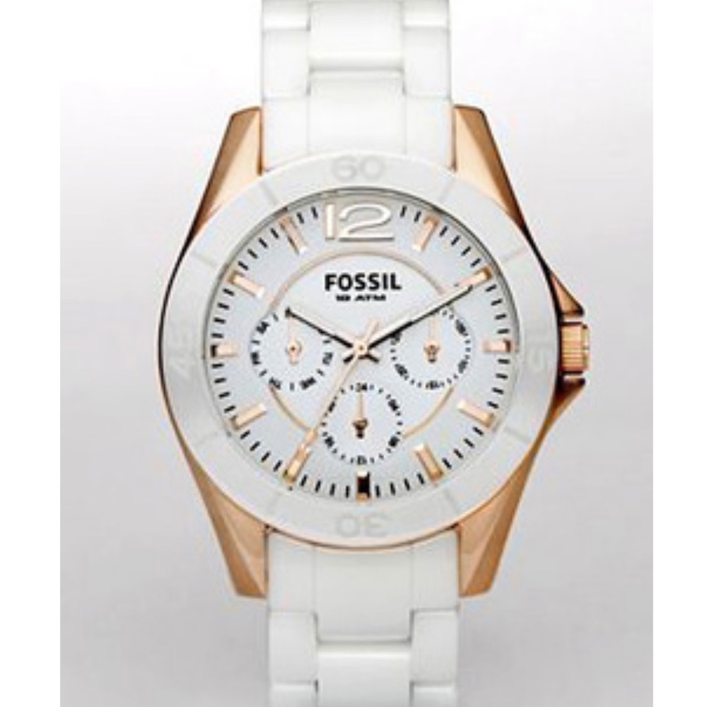 Fossil White and Rose Gold Women's Chronograph Watch